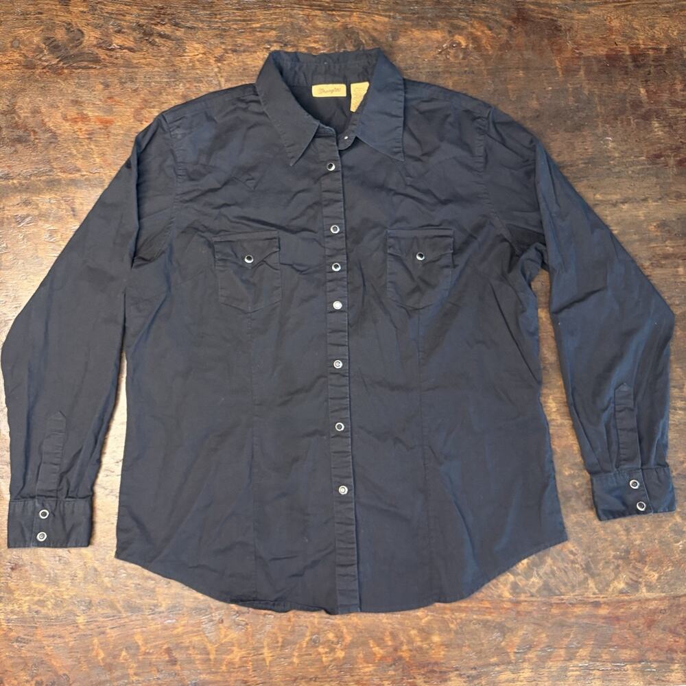 Vintage Wrangler Pearl Snap Shirt Men's XL Black Western 90s Cowboy Long Sleeve